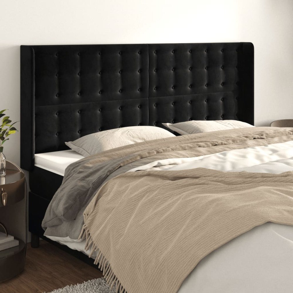 vidaXL Sänggavel med kanter svart 183x16x118/128 cm sammet