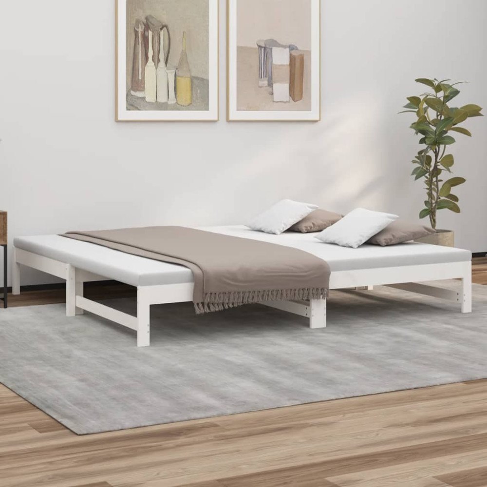 vidaXL Utdragbar dagbädd vit 2x(90x200) cm massiv furu