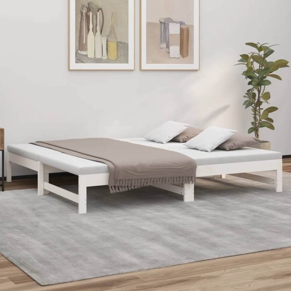 vidaXL Utdragbar dagbädd vit 2x(90x190) cm massiv furu