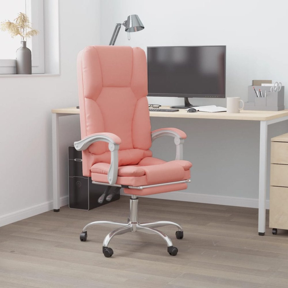 vidaXL Kontorsstol med massage rosa konstläder