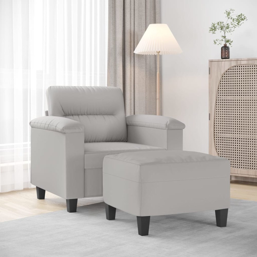 vidaXL Fåtölj med fotpall ljusgrå 60 cm mikrofibertyg