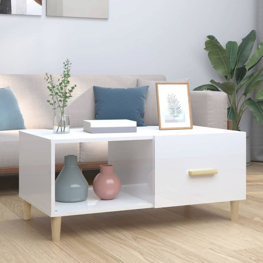 vidaXL Soffbord vit högglans 89,5x50x40 cm konstruerat trä