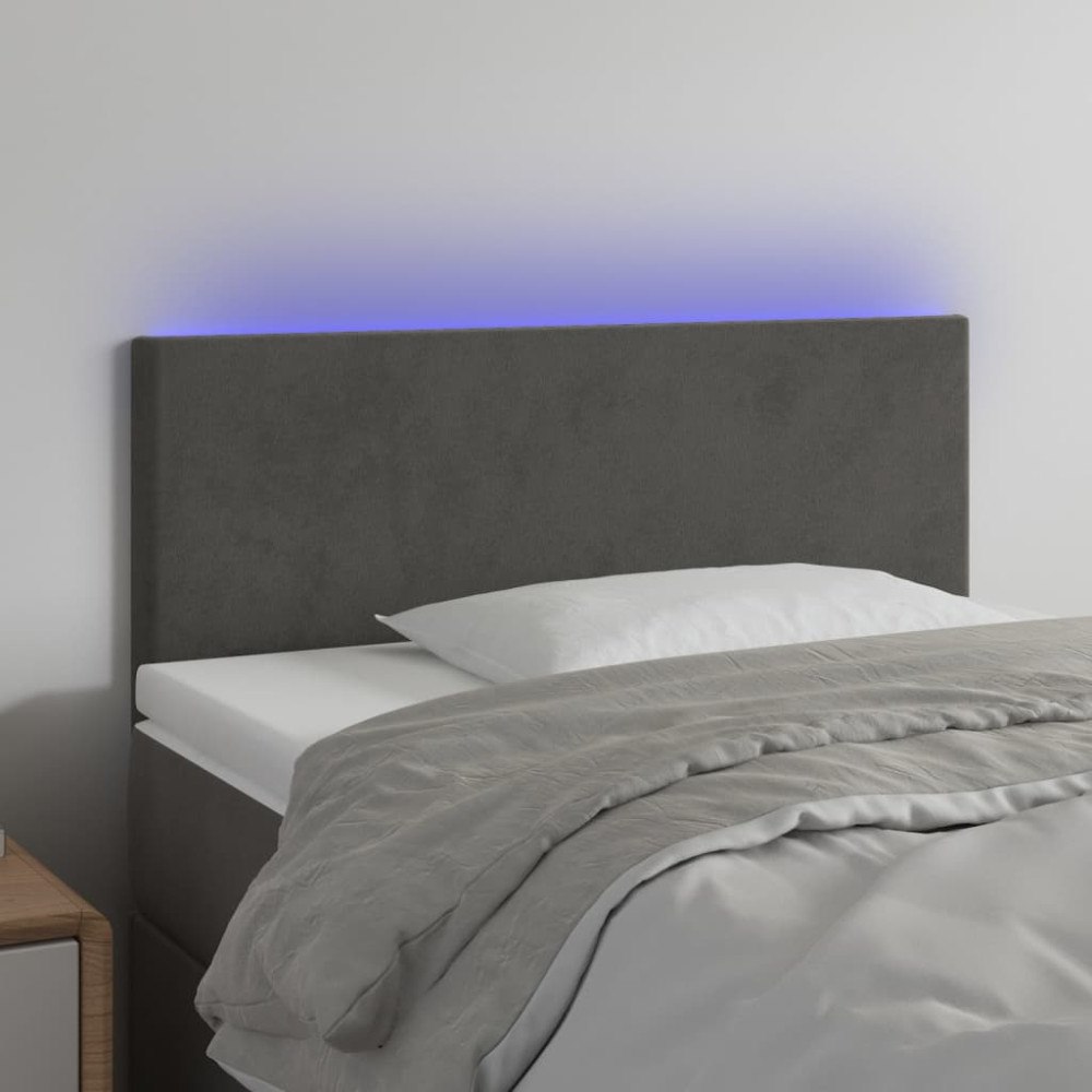 vidaXL Sänggavel LED mörkgrå 100x5x78/88 cm sammet