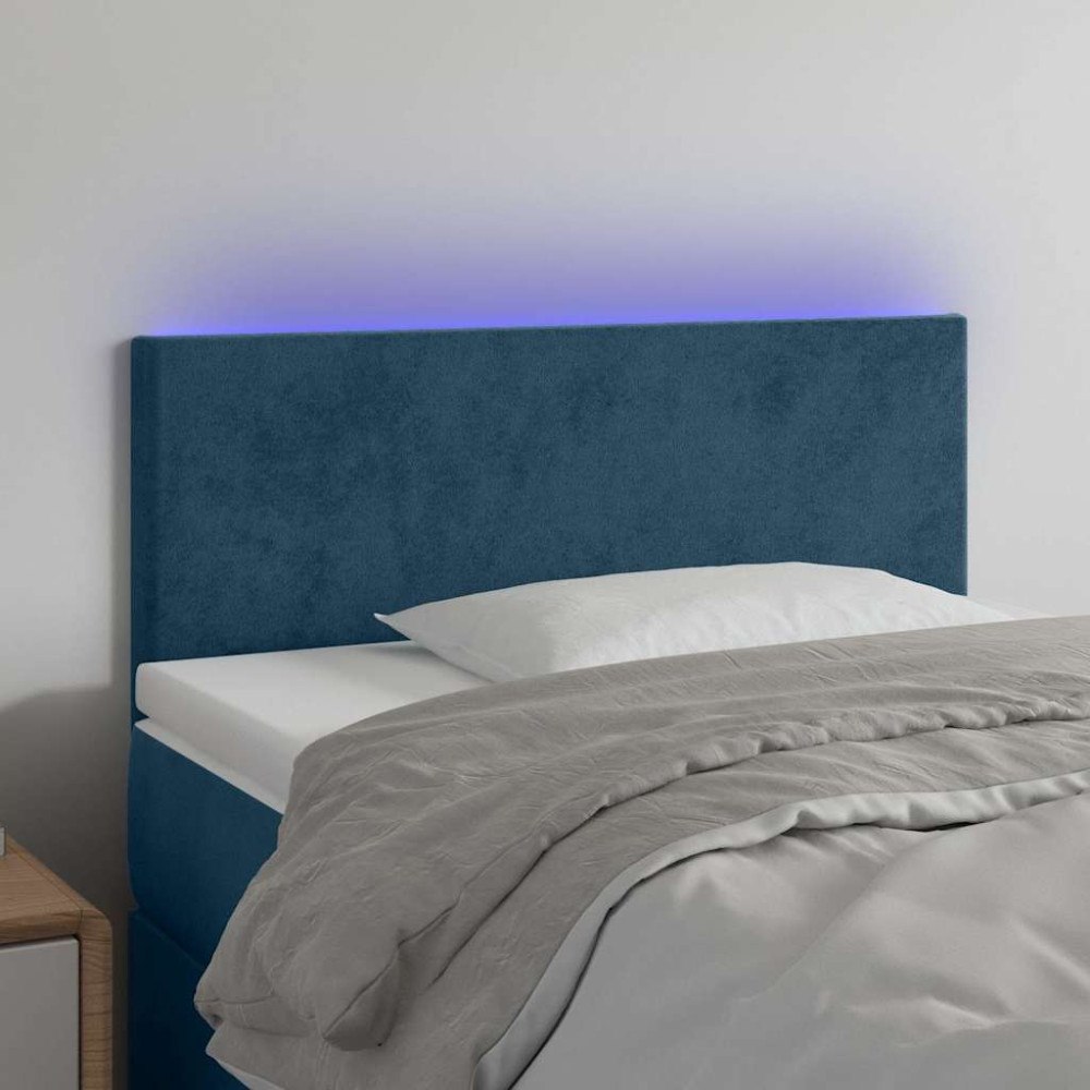 vidaXL Sänggavel LED blå 100 x 5 x 78/88 cm sammet