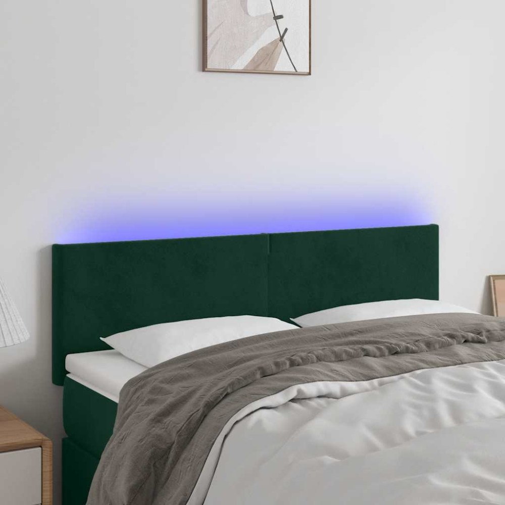 vidaXL Sänggavel LED mörkgrön 144x5x78/88 cm sammet