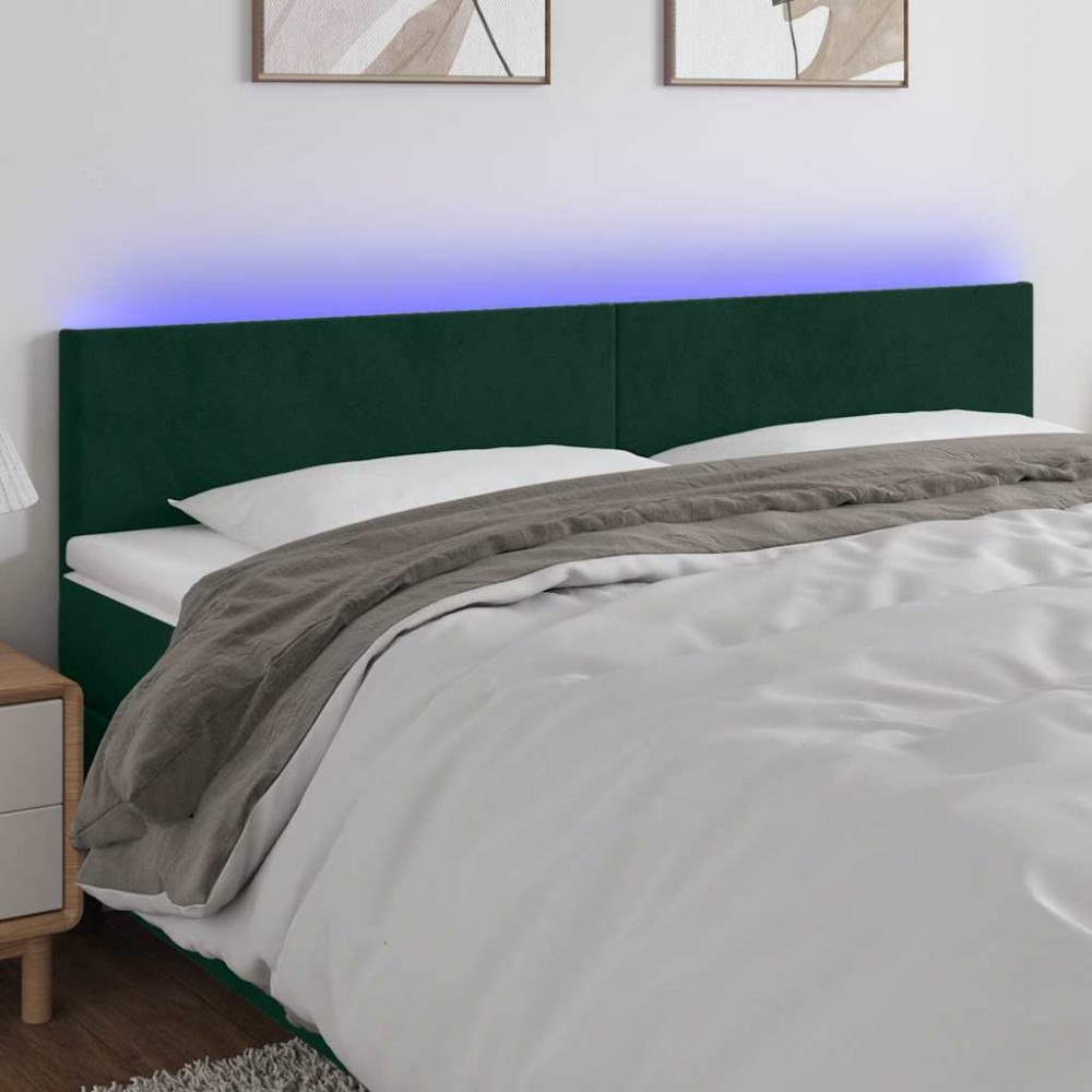 vidaXL Sänggavel LED mörkgrön 160x5x78/88 cm sammet