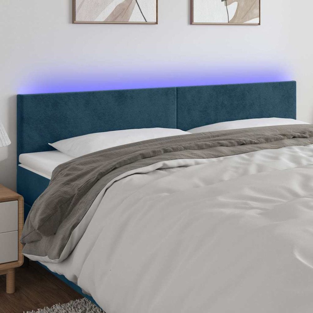 vidaXL Sänggavel LED mörkblå 160x5x78/88 cm sammet