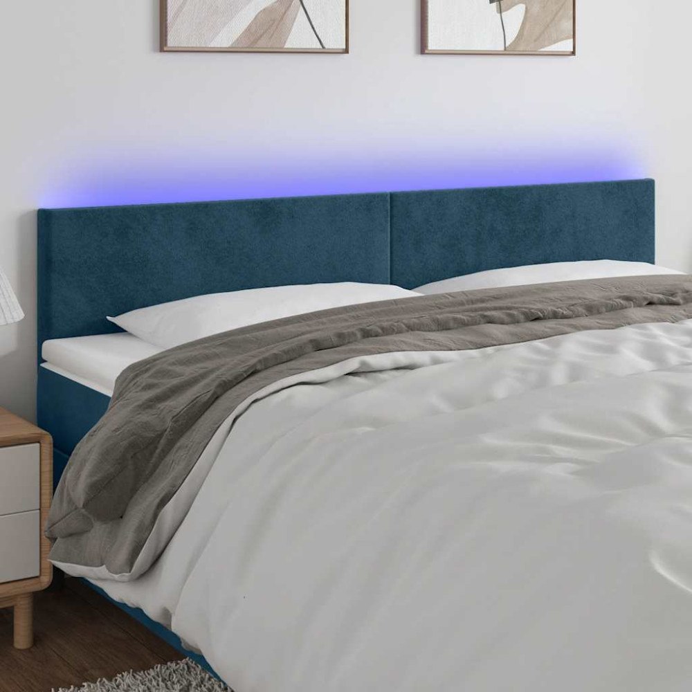 vidaXL Sänggavel LED mörkblå 180x5x78/88 cm sammet