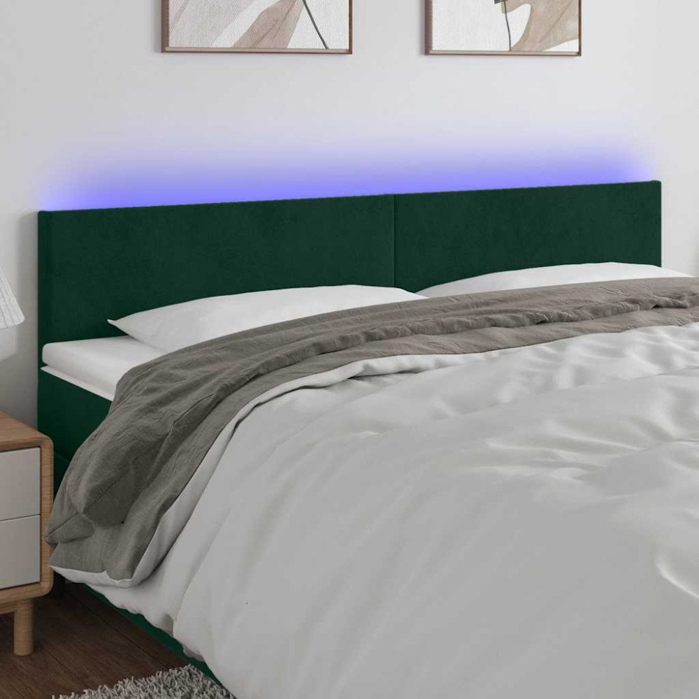 vidaXL Sänggavel LED mörkgrön 200x5x78/88 cm sammet