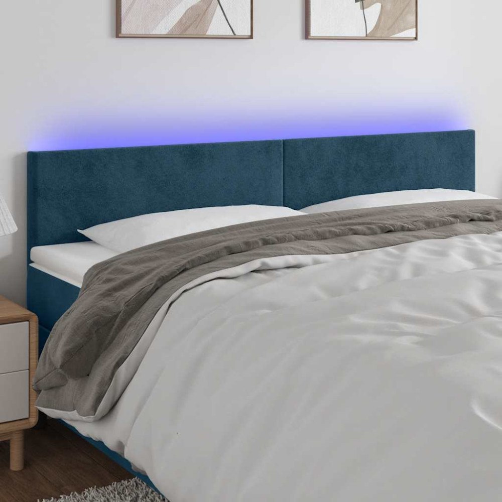 vidaXL Sänggavel LED mörkblå 200x5x78/88 cm sammet