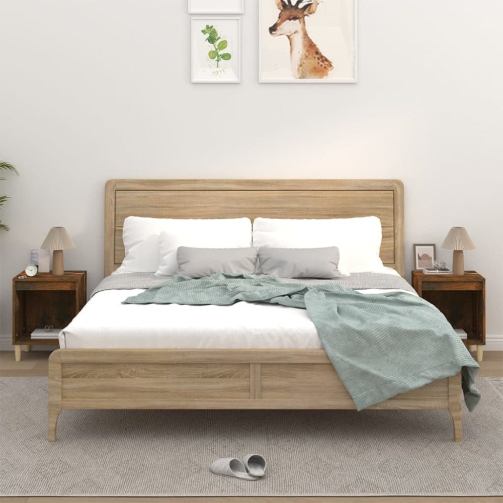 vidaXL Sängbord 2 st Rökfärgad ek 40x35x50 cm