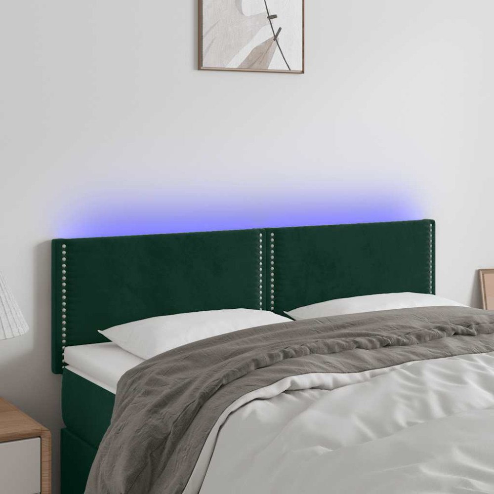 vidaXL Sänggavel LED mörkgrön 144x5x78/88 cm sammet