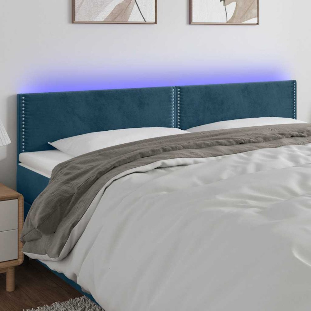 vidaXL Sänggavel LED mörkblå 160x5x78/88 cm sammet