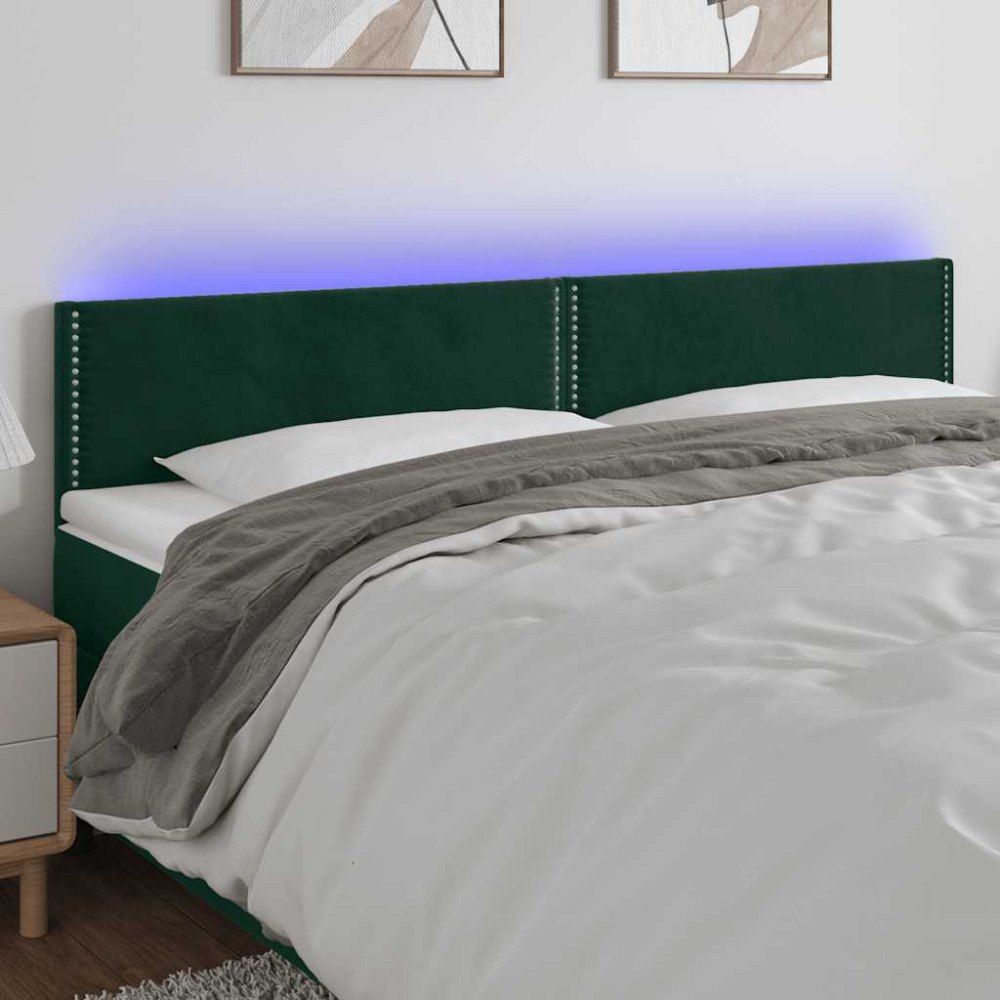 vidaXL Sänggavel LED mörkgrön 180x5x78/88 cm sammet