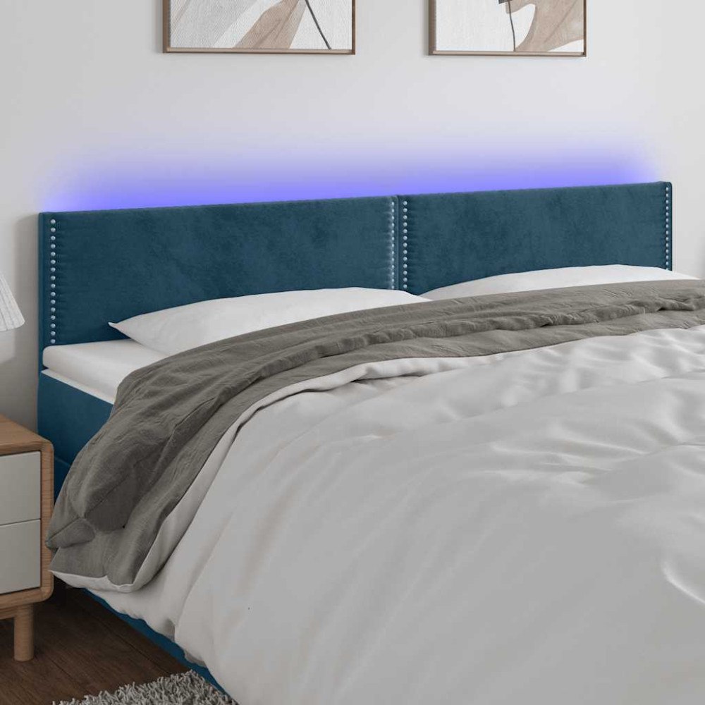 vidaXL Sänggavel LED mörkblå 200x5x78/88 cm sammet