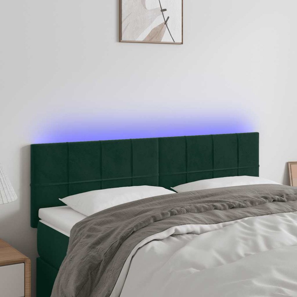 vidaXL Sänggavel LED mörkgrön 144x5x78/88 cm sammet