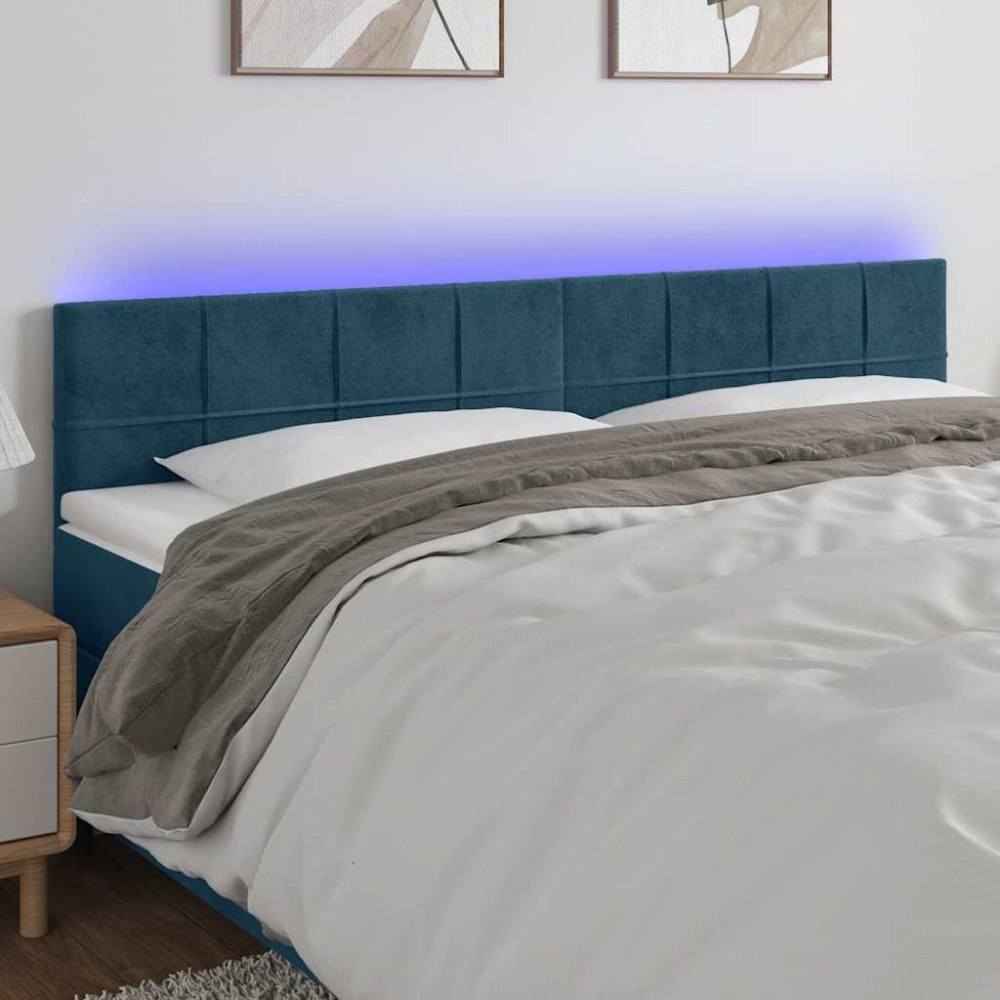 vidaXL Sänggavel LED mörkblå 160x5x78/88 cm sammet