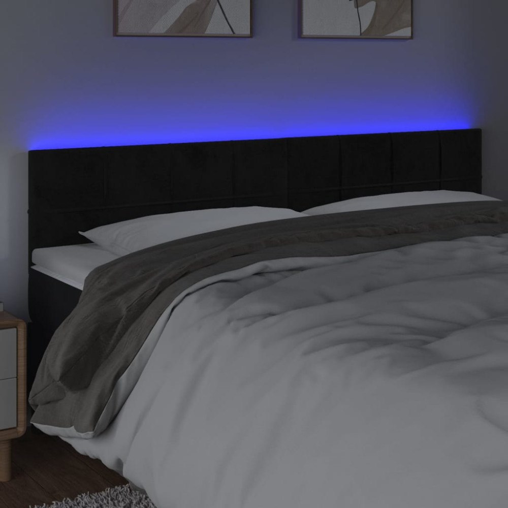 vidaXL Sänggavel LED svart 180x5x78/88 cm sammet
