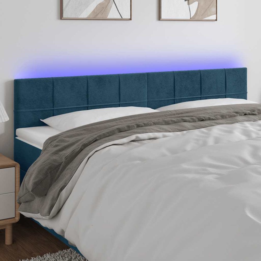 vidaXL Sänggavel LED mörkblå 180x5x78/88 cm sammet