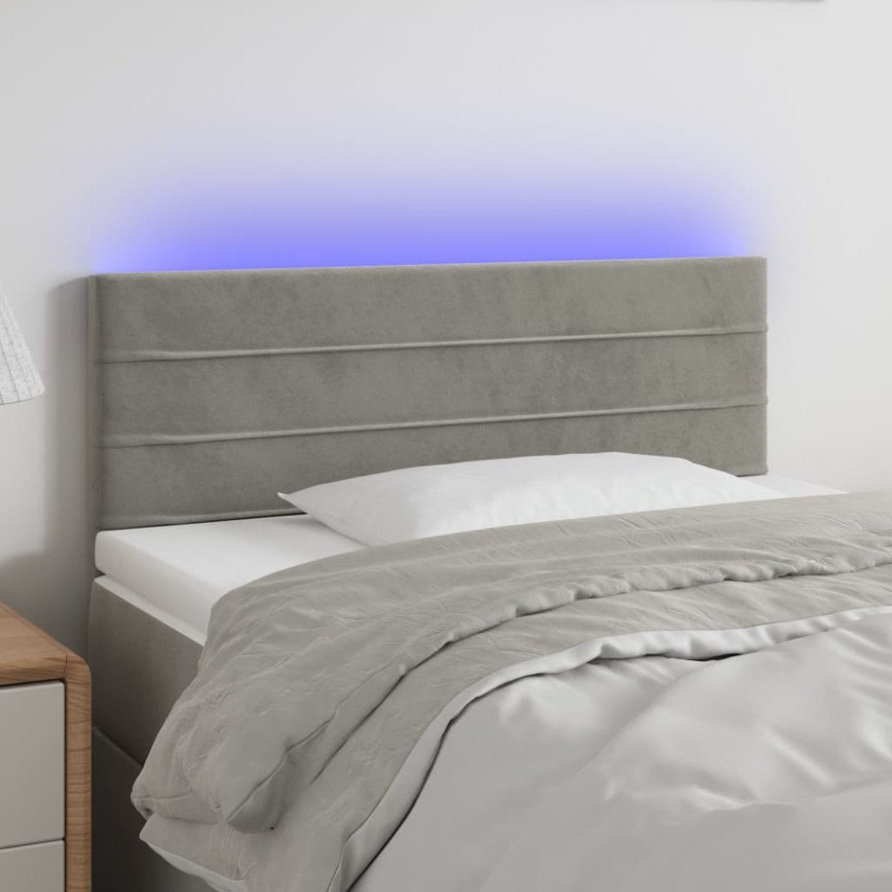 vidaXL Sänggavel LED ljusgrå 90x5x78/88 cm sammet