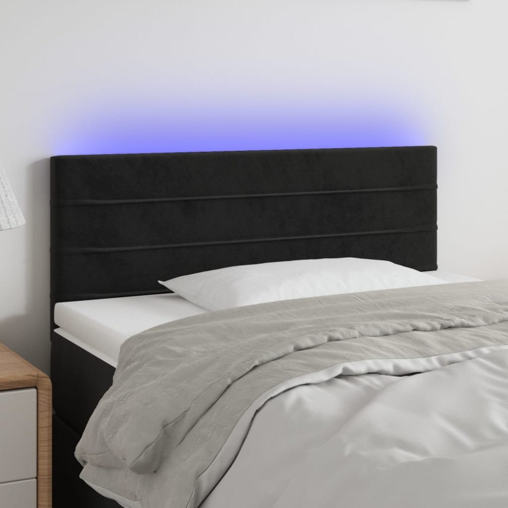 vidaXL Sänggavel LED svart 100 x 5 x 78/88 cm sammet