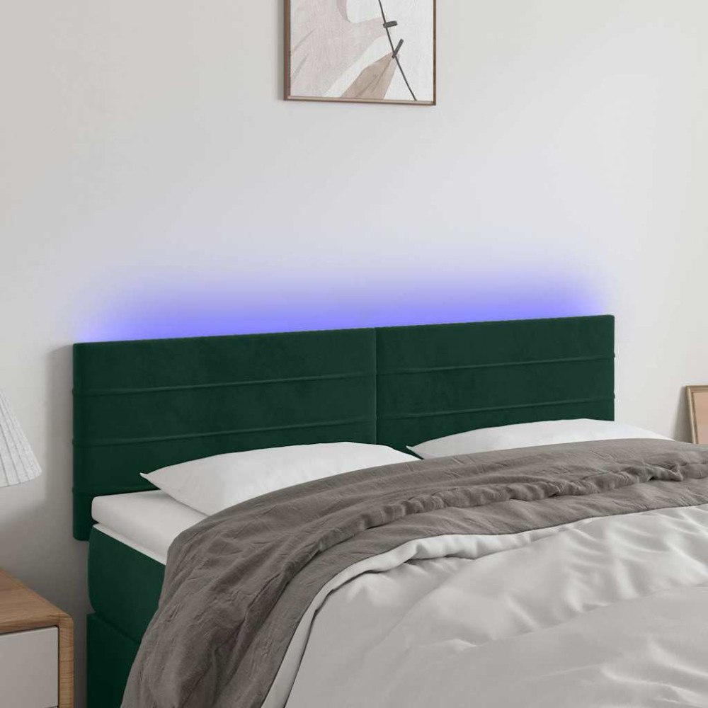 vidaXL Sänggavel LED mörkgrön 144x5x78/88 cm sammet