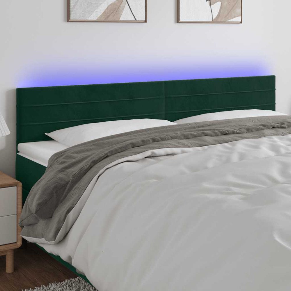 vidaXL Sänggavel LED mörkgrön 160x5x78/88 cm sammet