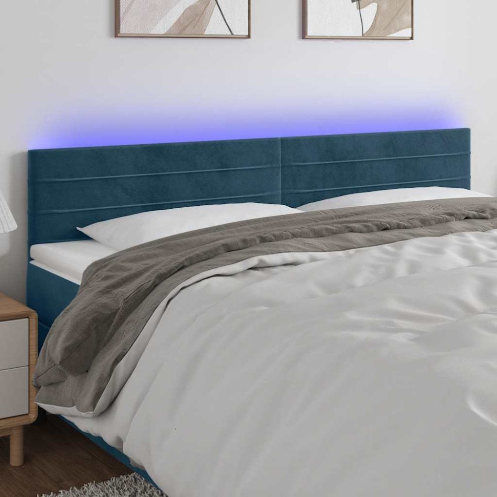 vidaXL Sänggavel LED mörkblå 200x5x78/88 cm sammet