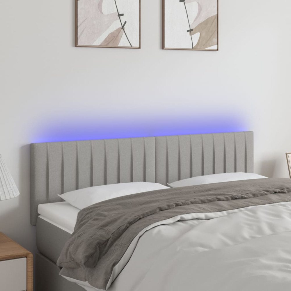 vidaXL Sänggavel LED ljusgrå 144x5x78/88 cm tyg