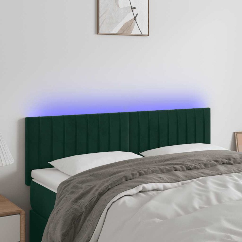 vidaXL Sänggavel LED mörkgrön 144x5x78/88 cm sammet