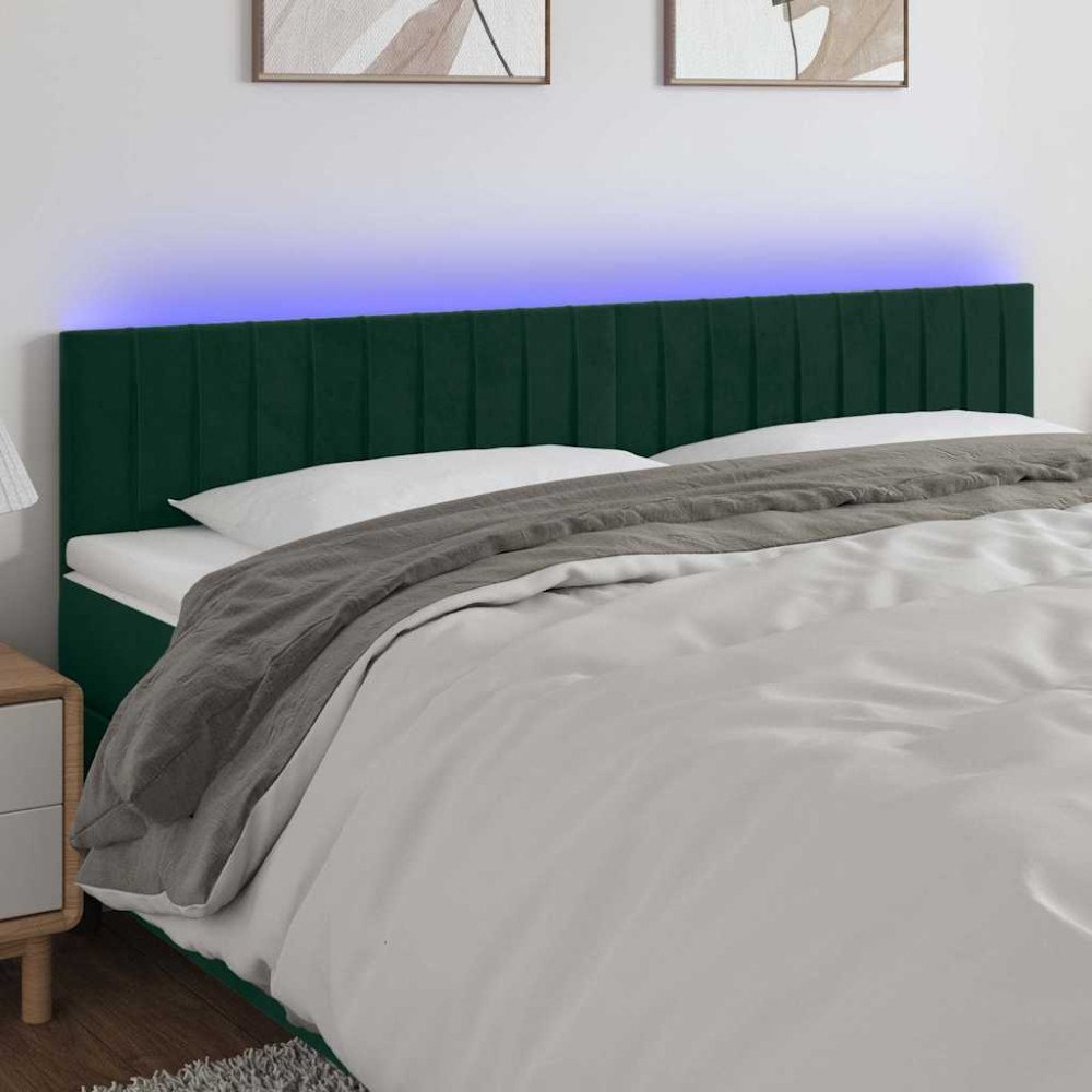 vidaXL Sänggavel LED mörkgrön 160x5x78/88 cm sammet