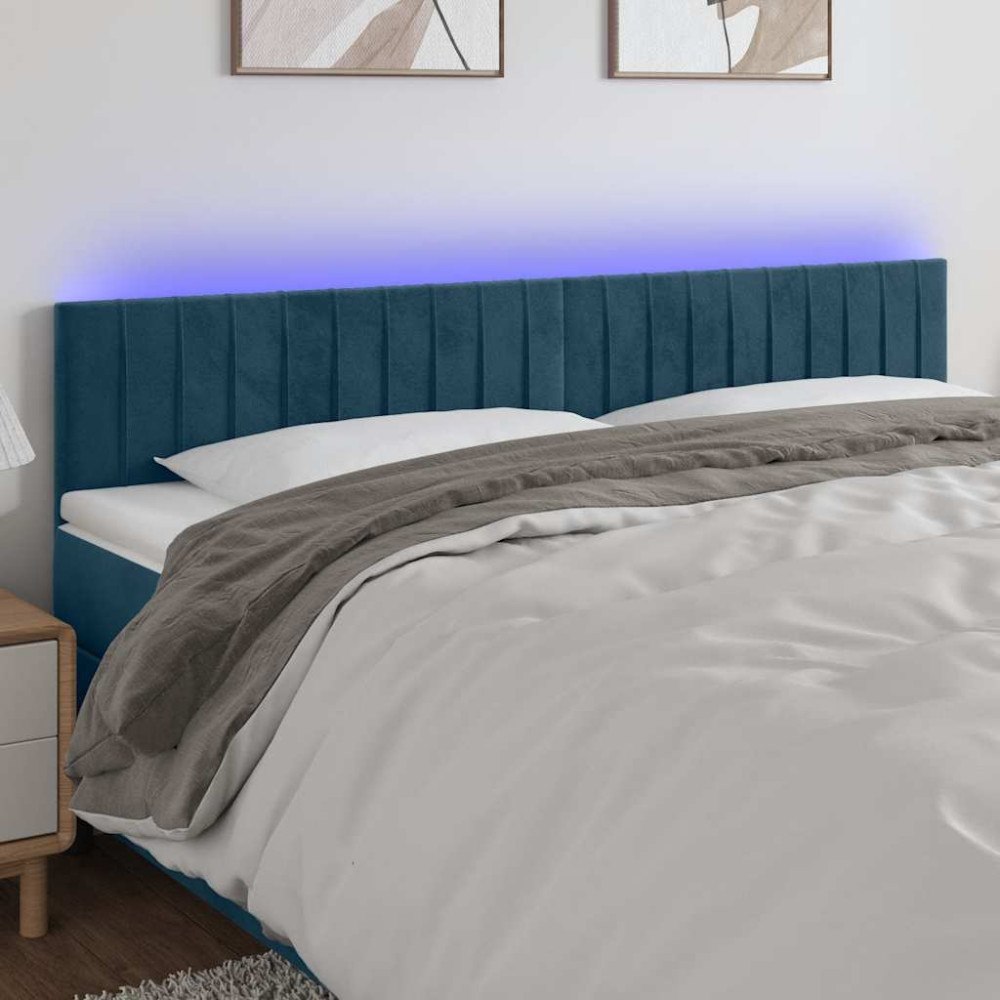 vidaXL Sänggavel LED mörkblå 200x5x78/88 cm sammet