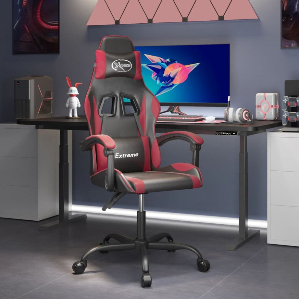 vidaXL Gamingstol svart och vinröd konstläder