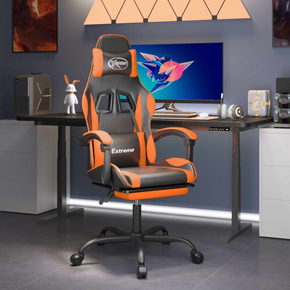 vidaXL Gamingstol med fotstöd svart och orange konstläder