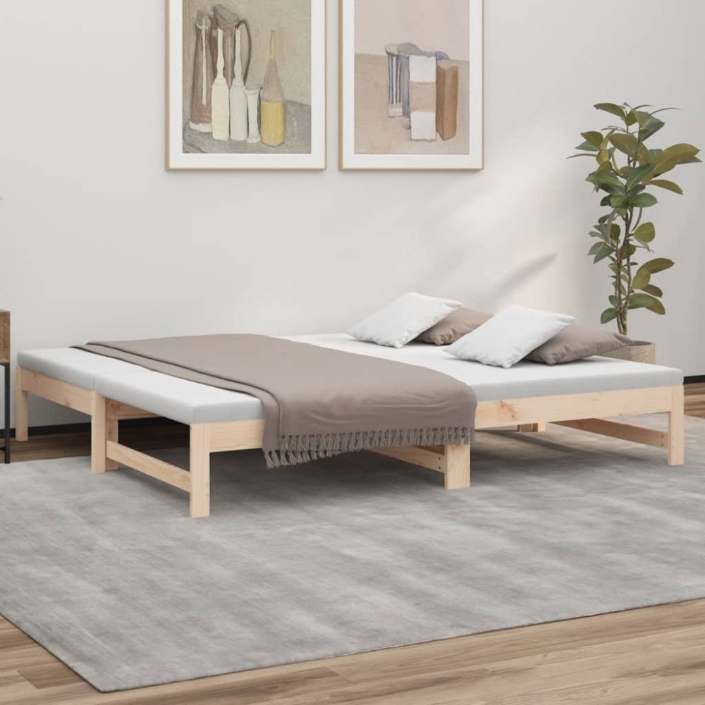 vidaXL Utdragbar dagbädd 2x(75x190) cm massiv furu