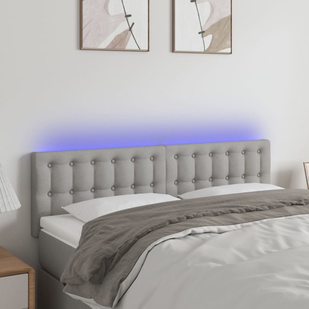 vidaXL Sänggavel LED ljusgrå 144x5x78/88 cm tyg