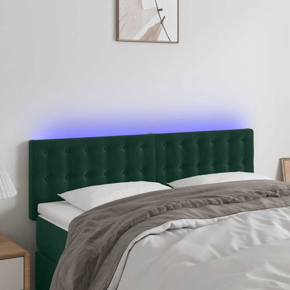 vidaXL Sänggavel LED mörkgrön 144x5x78/88 cm sammet