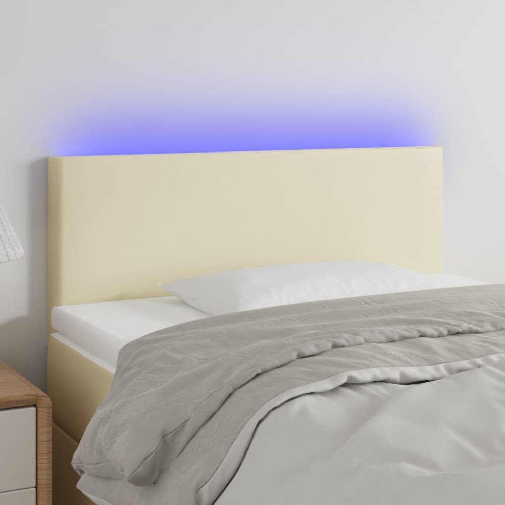 vidaXL Sänggavel LED gräddvit 90x5x78/88 cm konstläder