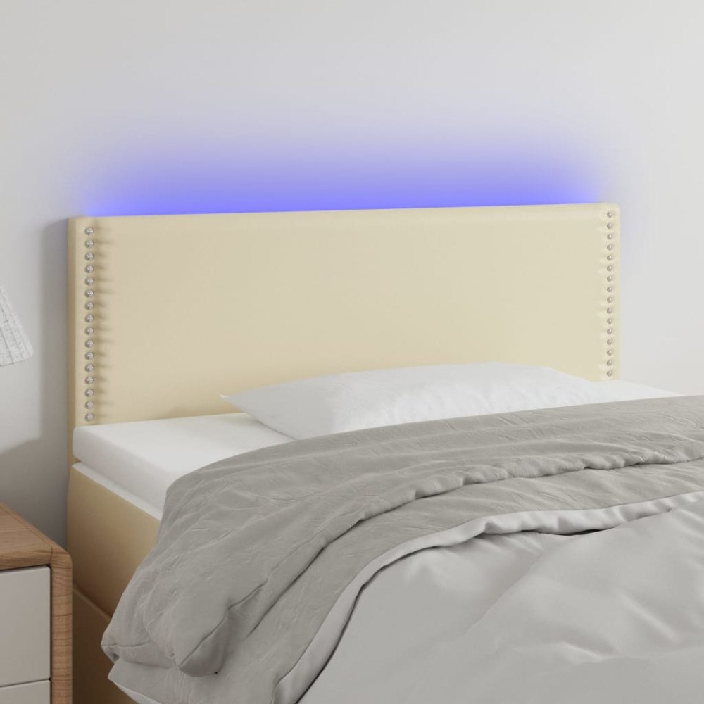 vidaXL Sänggavel LED gräddvit 100x5x78/88 cm konstläder