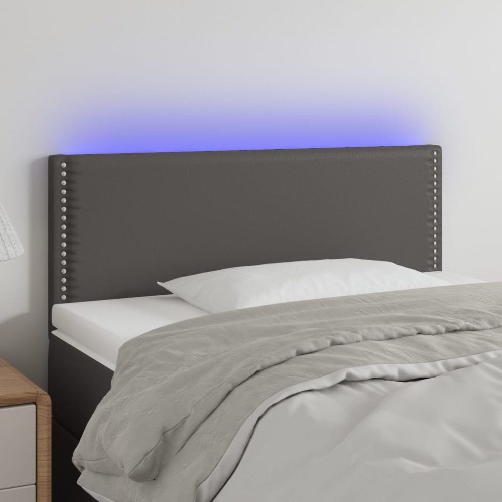 vidaXL Sänggavel LED grå 100x5x78/88 cm konstläder
