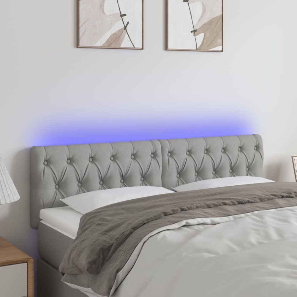 vidaXL Sänggavel LED ljusgrå 144x7x78/88 cm tyg