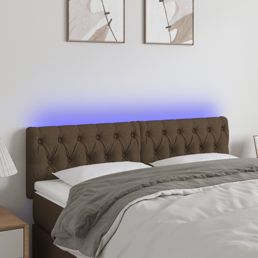 vidaXL Sänggavel LED mörkbrun 144x7x78/88 cm tyg