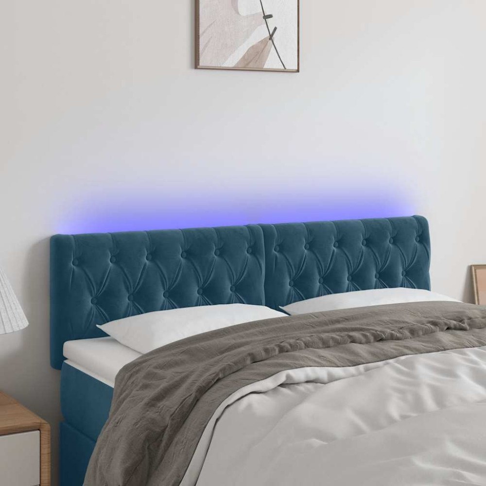 vidaXL Sänggavel LED mörkblå 160x7x78/88 cm sammet