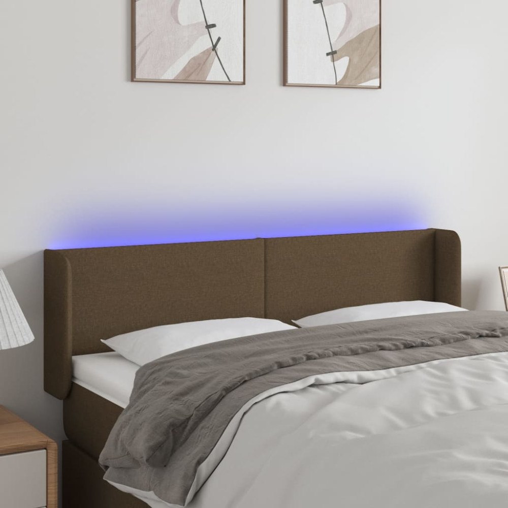 vidaXL Sänggavel LED mörkbrun 147x16x78/88 cm tyg