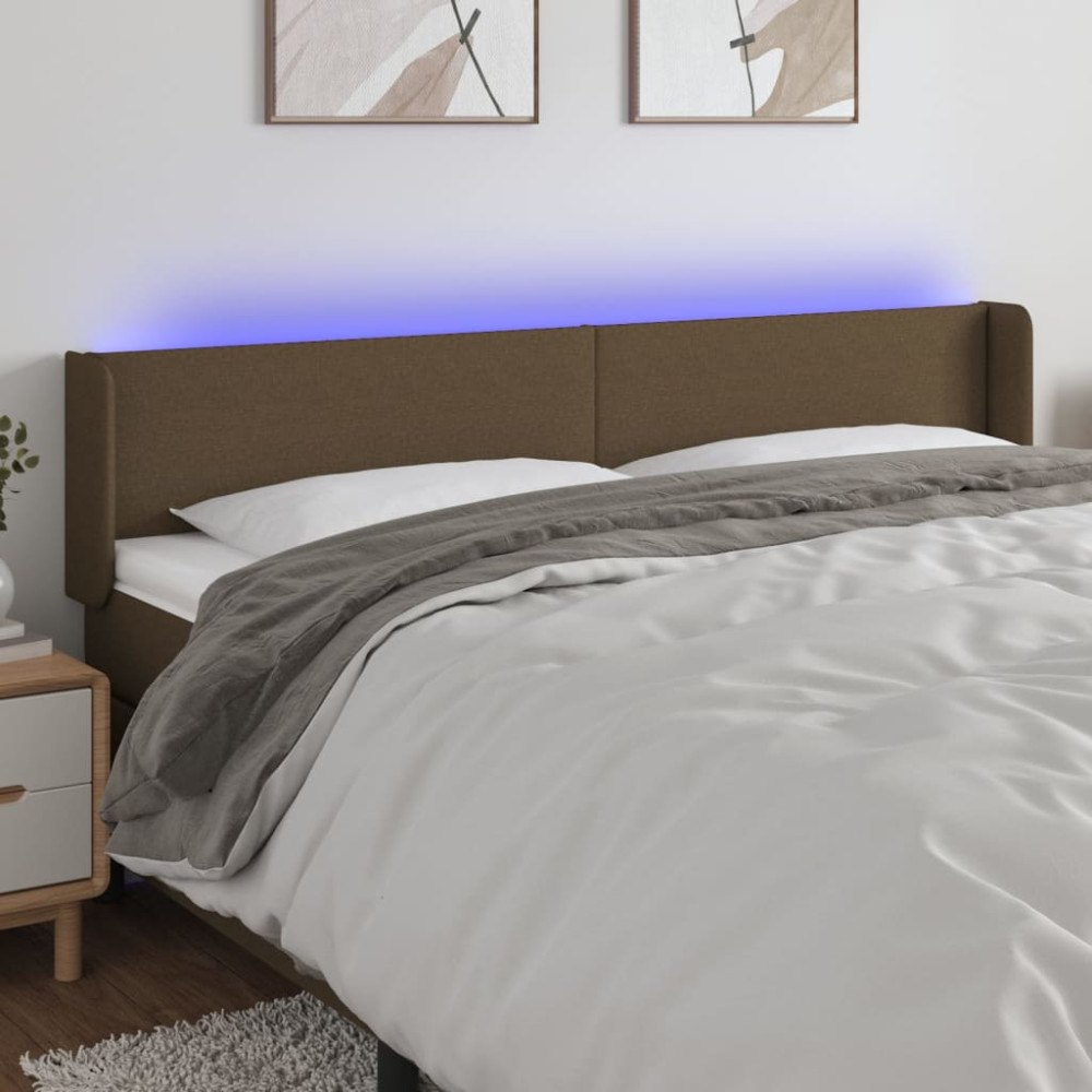 vidaXL Sänggavel LED mörkbrun 163x16x78/88 cm tyg