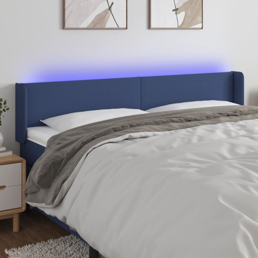 vidaXL Sänggavel LED blå 183x16x78/88 cm tyg