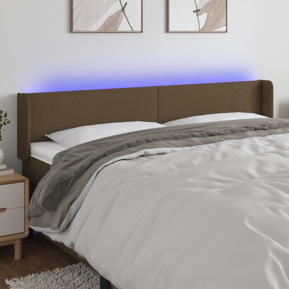 vidaXL Sänggavel LED mörkbrun 203x16x78/88 cm tyg
