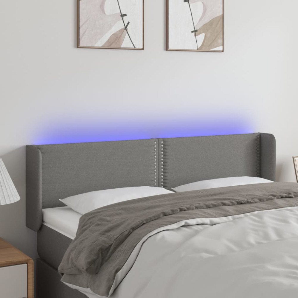 vidaXL Sänggavel LED mörkgrå 147x16x78/88 cm tyg