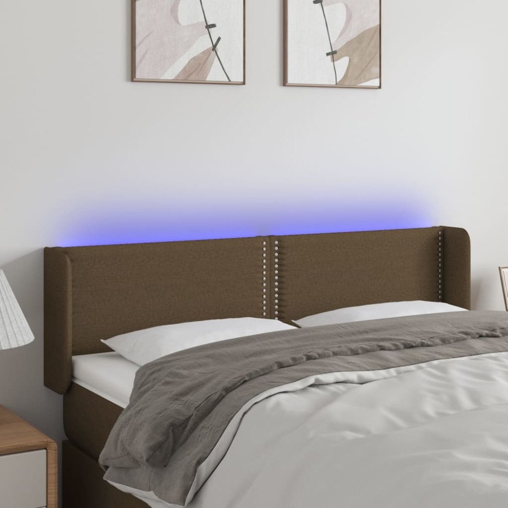 vidaXL Sänggavel LED mörkbrun 147x16x78/88 cm tyg