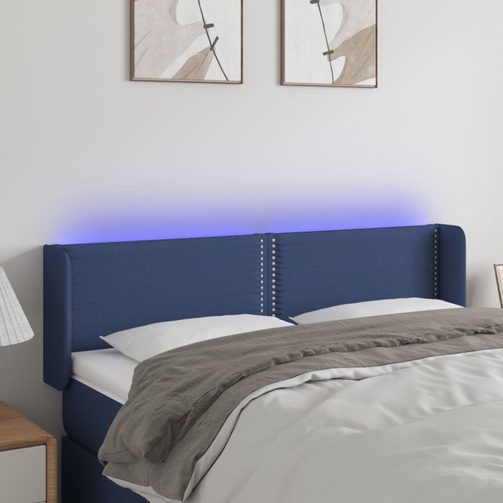 vidaXL Sänggavel LED blå 147x16x78/88 cm tyg